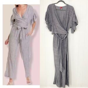 RED CARTER Women’s Black White Stipe Wrap Top Wide Leg Romper Size M /8